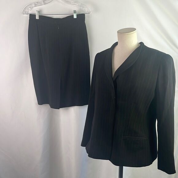 Giorgio Armani Black Pin Striped Jacket / Skirt Suit